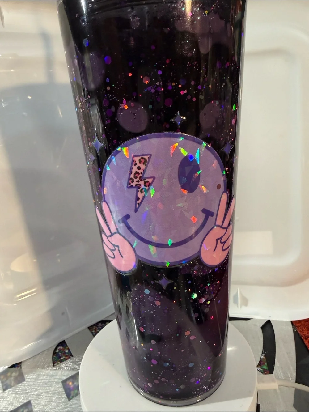 Over Stimulated Moms Club Purple Glitter Tumbler